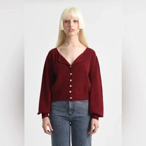 Lili Sidonio - Molly Bracken Oxblood Balloon Sleeve Cropped Cardigan